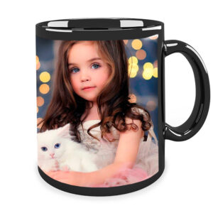 Taza negra personalizada con grabado o impresión profesional