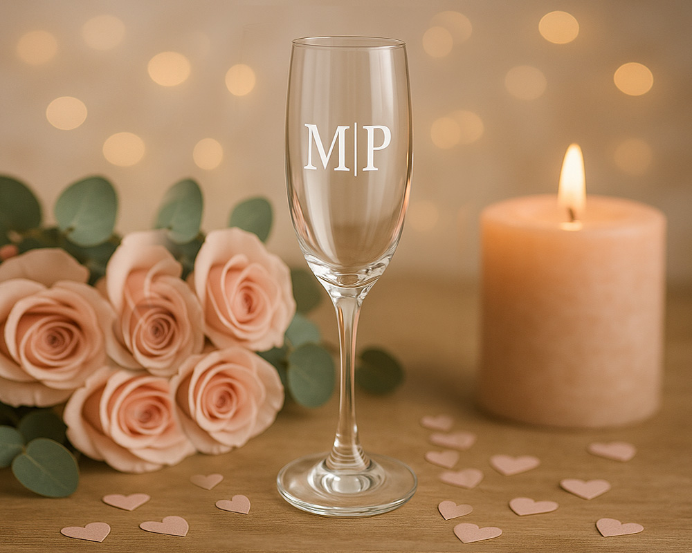 Copas de cava personalizadas con grabado láser para bodas y celebraciones